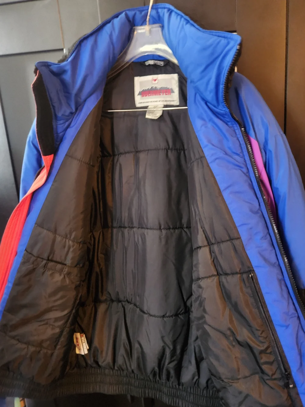 Obermeyer Men's Ski Jacket in Blue, Purple, Black with Pink Accents